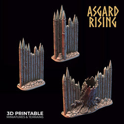 3D Printed Asgard Rising Fortified Village - Palisade Wall Modular Set 28mm - 32mm Ragnarok D&D (Online Only)
