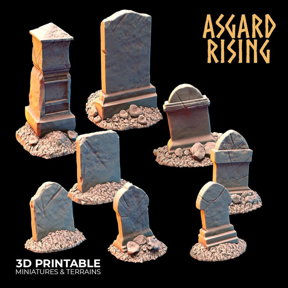 3D Printed Asgard Rising Gravestone and Tombstone Set 28mm-32mm Ragnarok D&D (Online Only)