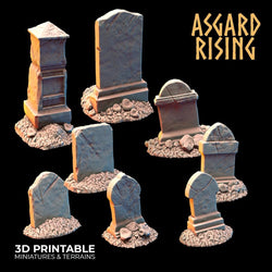 3D Printed Asgard Rising Gravestone and Tombstone Set 28mm-32mm Ragnarok D&D (Online Only)