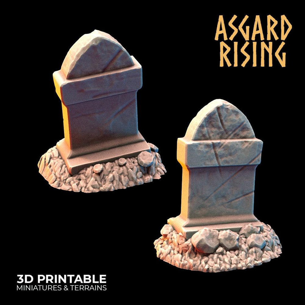 3D Printed Asgard Rising Gravestone and Tombstone Set 28mm-32mm Ragnarok D&D (Online Only)