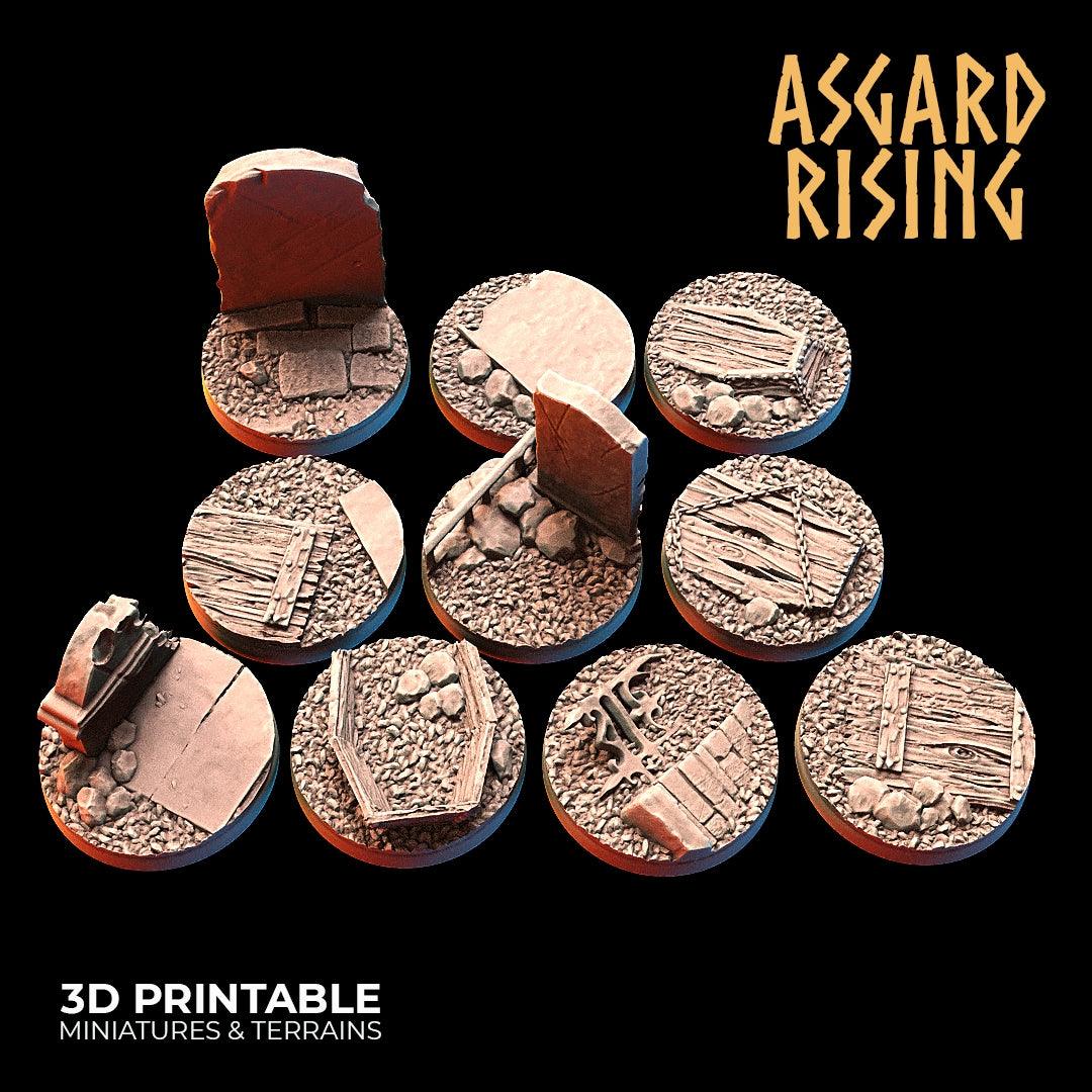 3D Printed Asgard Rising Graveyard Round Base Set 25 28 32 35mm D&D (Online Only)