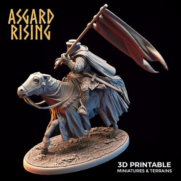3D Printed Asgard Rising Medieval Heavy Calvary Running Standard Bearer 32mm Ragnarok D&D (Online Only)