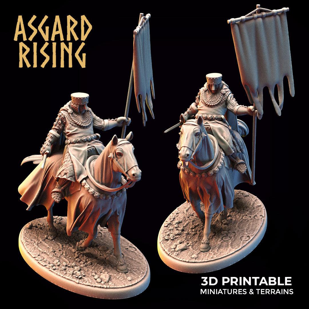 3D Printed Asgard Rising Medieval Heavy Calvary Standard Bearer 32mm Ragnarok D&D (Online Only)