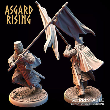 3D Printed Asgard Rising Medieval Knight Running Standard Bearer 32mm Ragnarok D&D (Online Only)
