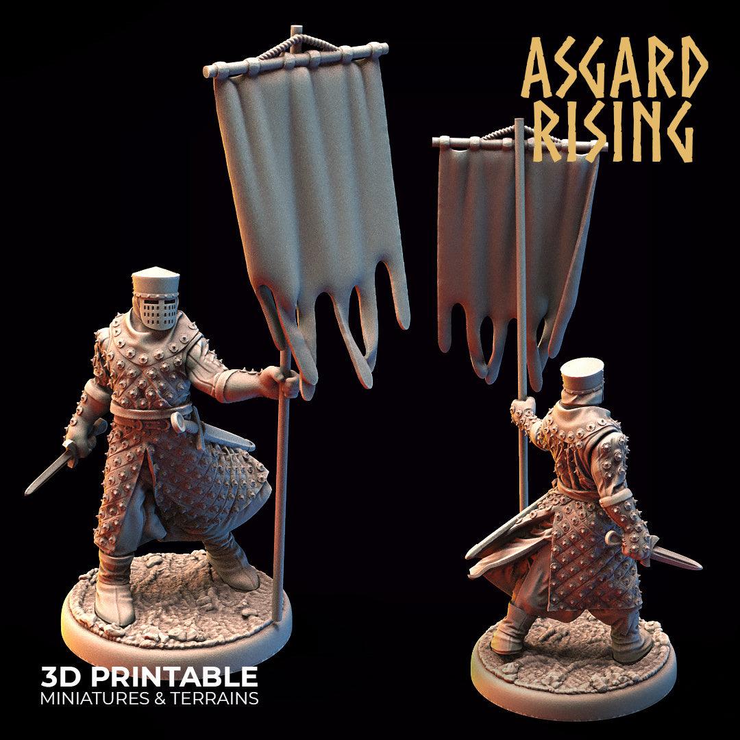 3D Printed Asgard Rising Medieval Knight Standard Bearer 32mm Ragnarok D&D (Online Only)