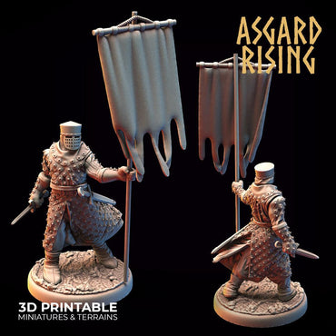3D Printed Asgard Rising Medieval Knight Standard Bearer 32mm Ragnarok D&D (Online Only)