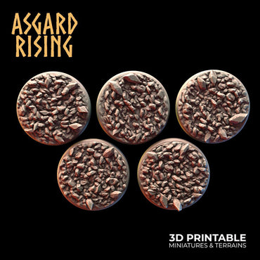 3D Printed Asgard Rising Miner Rubble Round Base Set 25 28 32 35mm D&D (Online Only)