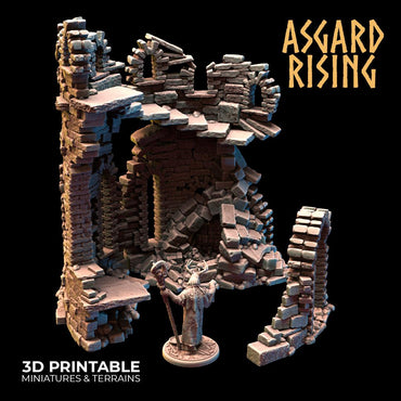 3D Printed Asgard Rising Ruined Tower -  Ragnarok D&D (Online Only)