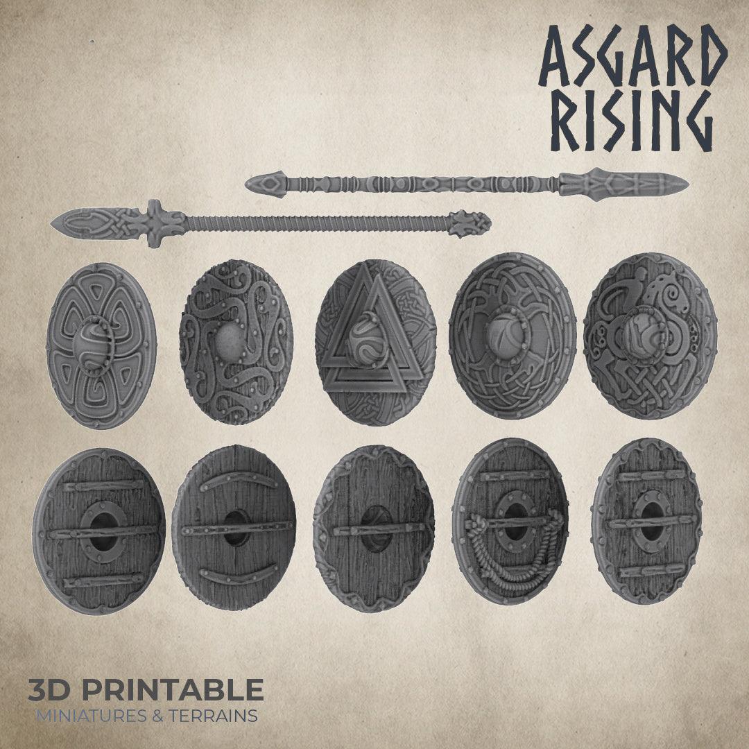 3D Printed Asgard Rising Shield and Spear Weapon Set 2 - 32mm D&D (Online Only)