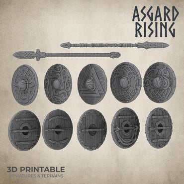 3D Printed Asgard Rising Shield and Spear Weapon Set 2 - 32mm D&D (Online Only)