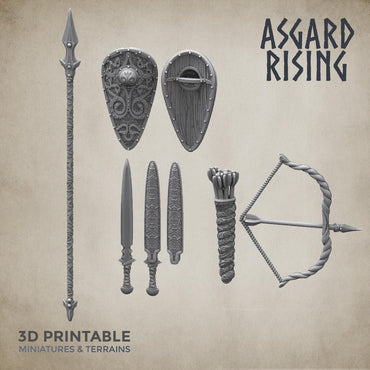 3D Printed Asgard Rising Shield and Sword Weapon Set 5 - 32mm D&D (Online Only)
