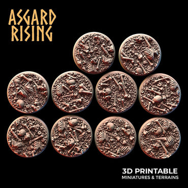 3D Printed Asgard Rising Skull and Bones Round Base Set 25 28 32 35mm D&D (Online Only)