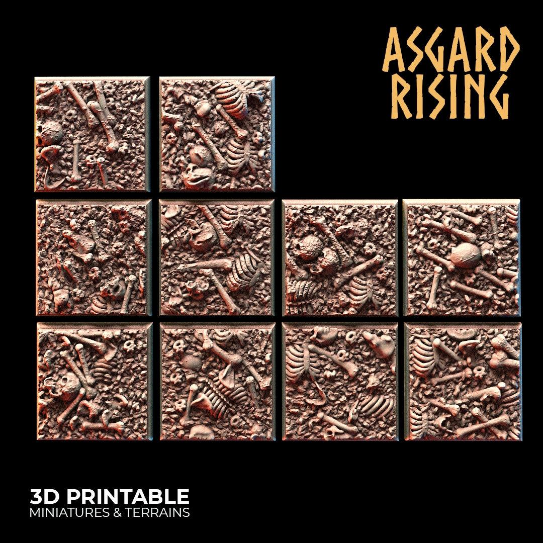 3D Printed Asgard Rising Skull and Bones Square Base Set 25 28 32 35mm D&D (Online Only)