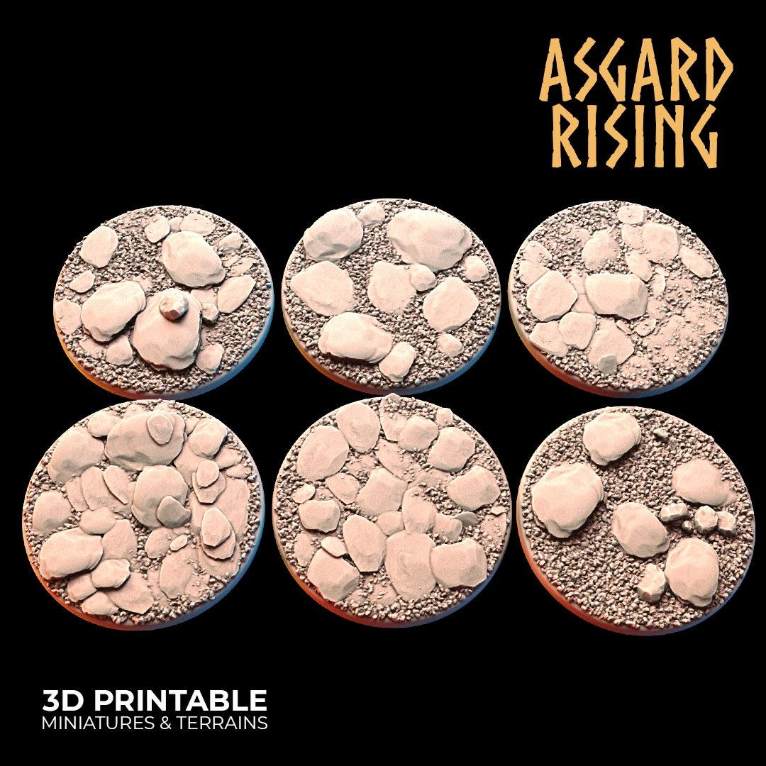 3D Printed Asgard Rising Stone Rock Round Base Set 25 28 32 35mm D&D (Online Only)