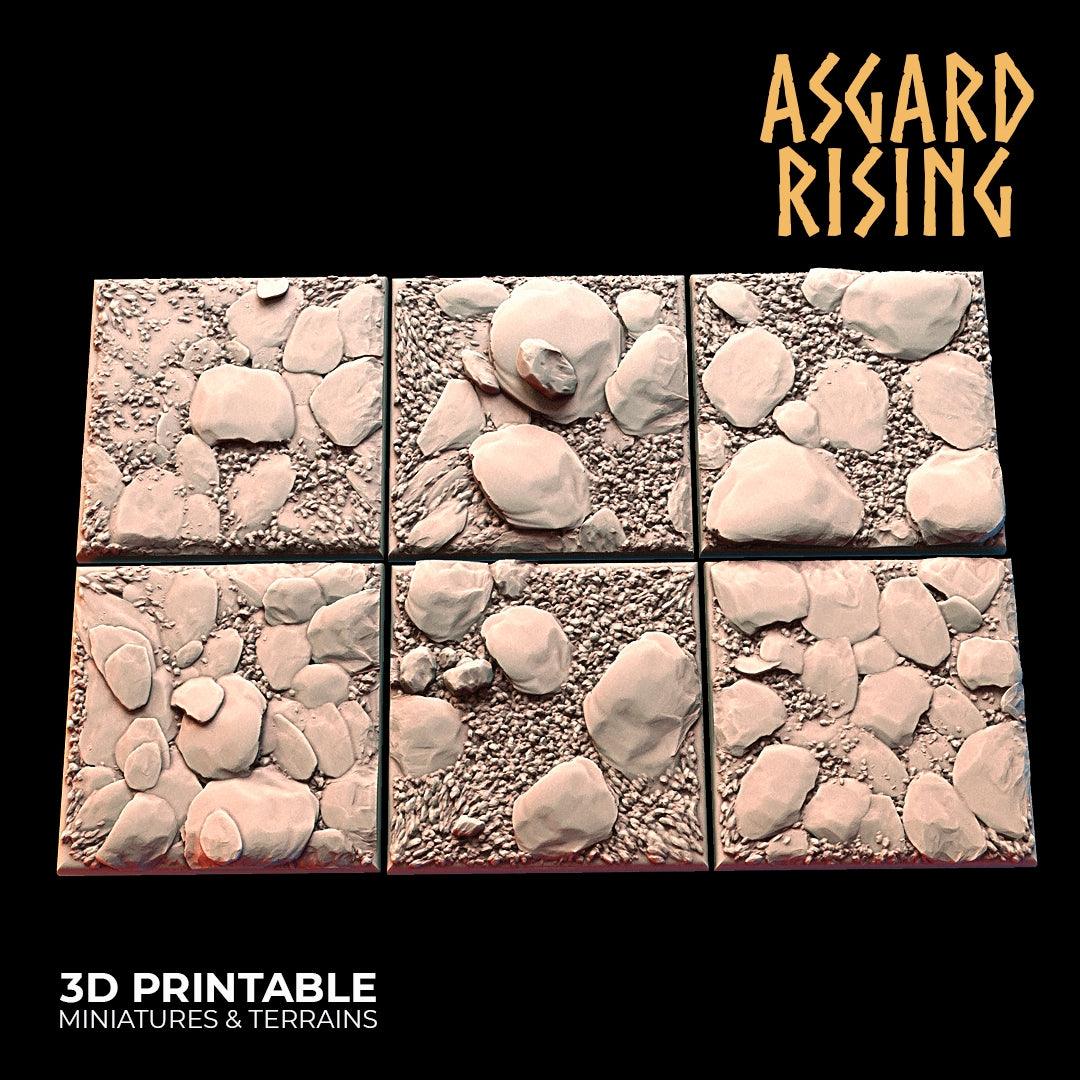 3D Printed Asgard Rising Stone Rock Square Base Set 25 28 32 35mm D&D (Online Only)