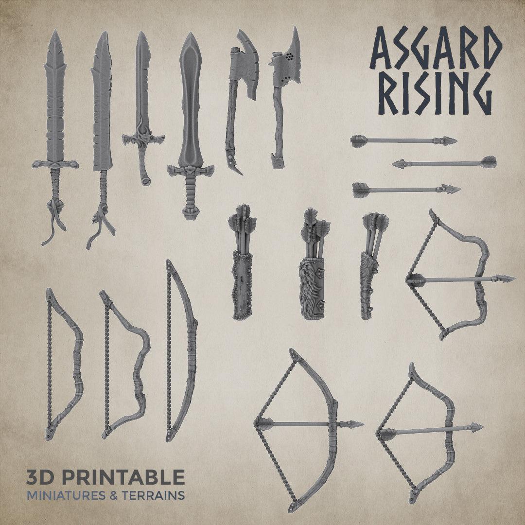 3D Printed Asgard Rising Sword and Bow Weapon Set 4 - 32mm D&D (Online Only)