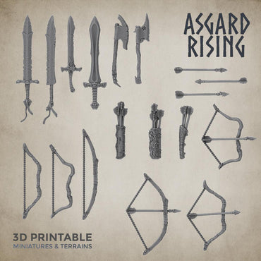3D Printed Asgard Rising Sword and Bow Weapon Set 4 - 32mm D&D (Online Only)