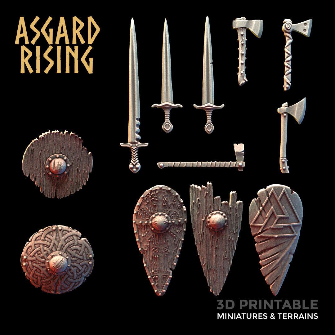 3D Printed Asgard Rising Sword and Shield Weapon Set 6 - 32mm D&D (Online Only)