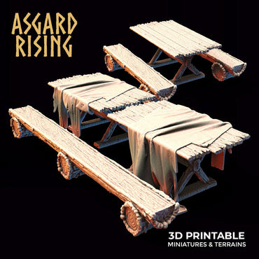 3D Printed Asgard Rising Tables and Benches Set 28mm - 32mm Ragnarok D&D (Online Only)