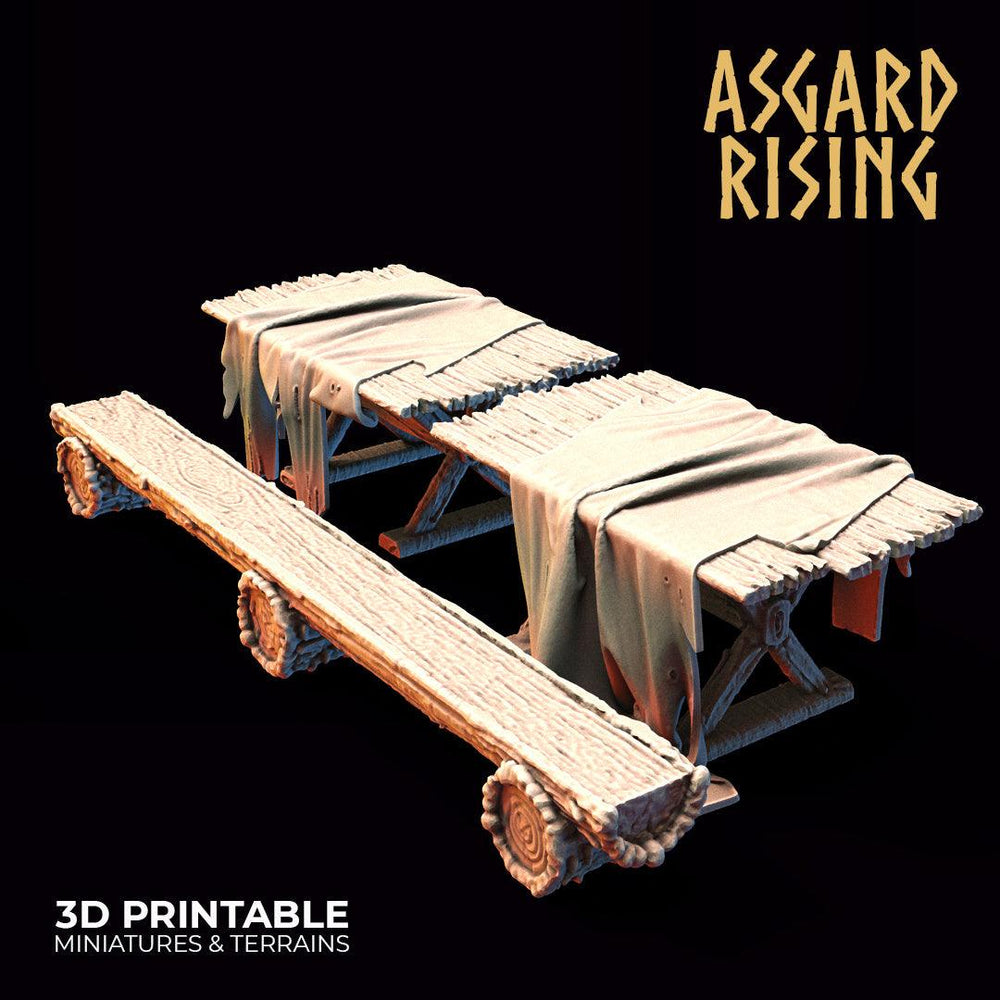 3D Printed Asgard Rising Tables and Benches Set 28mm - 32mm Ragnarok D&D (Online Only)