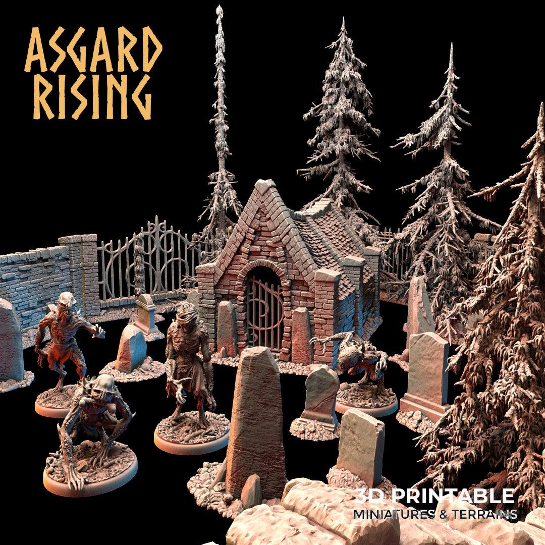 3D Printed Asgard Rising Tombstone and Gravestone Set 28mm-32mm Ragnarok D&D (Online Only)