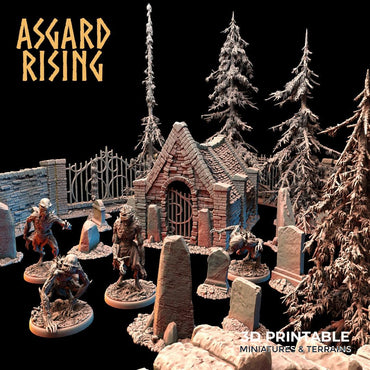 3D Printed Asgard Rising Tombstone and Gravestone Set 28mm-32mm Ragnarok D&D (Online Only)