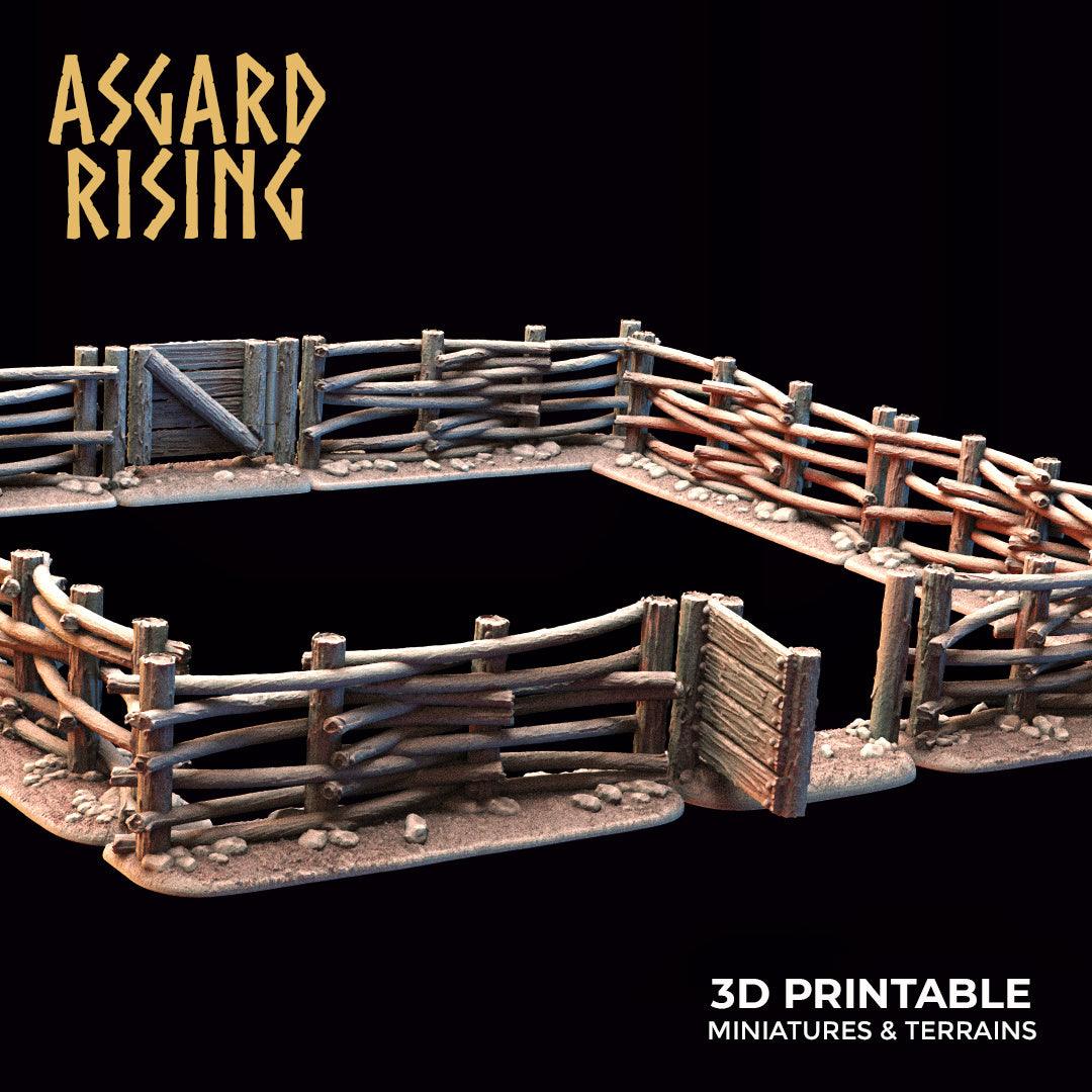 3D Printed Asgard Rising Wattle Fence Set With Gate 28mm - 32mm Ragnarok D&D (Online Only)