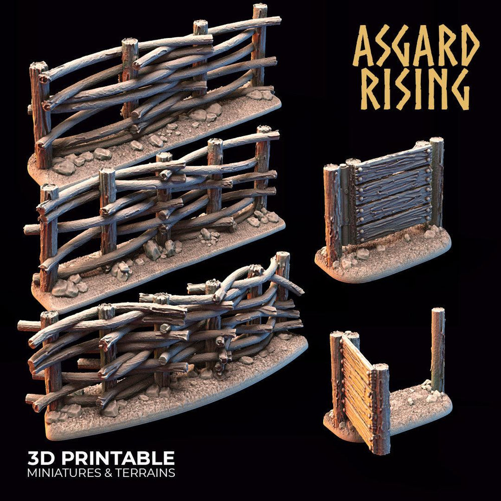 3D Printed Asgard Rising Wattle Fence Set With Gate 28mm - 32mm Ragnarok D&D (Online Only)