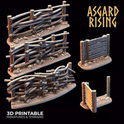 3D Printed Asgard Rising Wattle Fence Set With Gate 28mm - 32mm Ragnarok D&D (Online Only)
