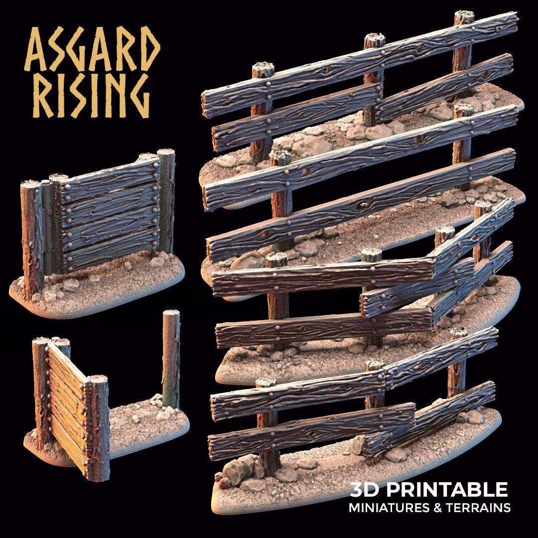 3D Printed Asgard Rising Wooden Fence Set With Gate 28mm - 32mm Ragnarok D&D (Online Only)
