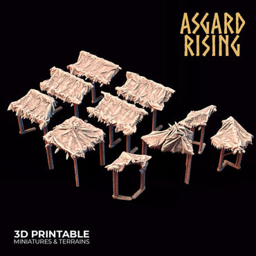 3D Printed Asgard Rising Wooden Palisade Roof Awning Leather Skin Set 28mm - 32mm Ragnarok D&D (Online Only)