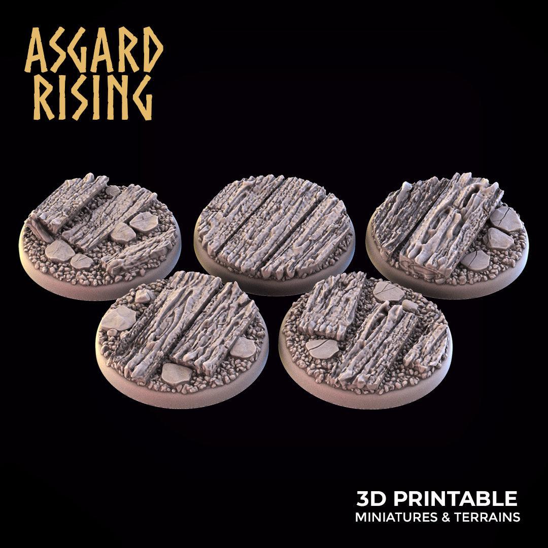 3D Printed Asgard Rising Wooden Ruins Round Base Set 25 28 32 35mm D&D (Online Only)