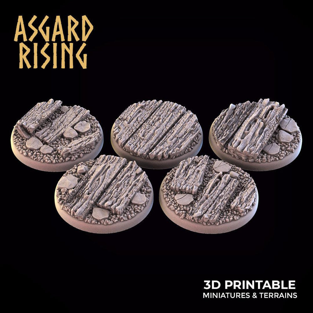 3D Printed Asgard Rising Wooden Ruins Round Base Set 25 28 32 35mm D&D (Online Only)