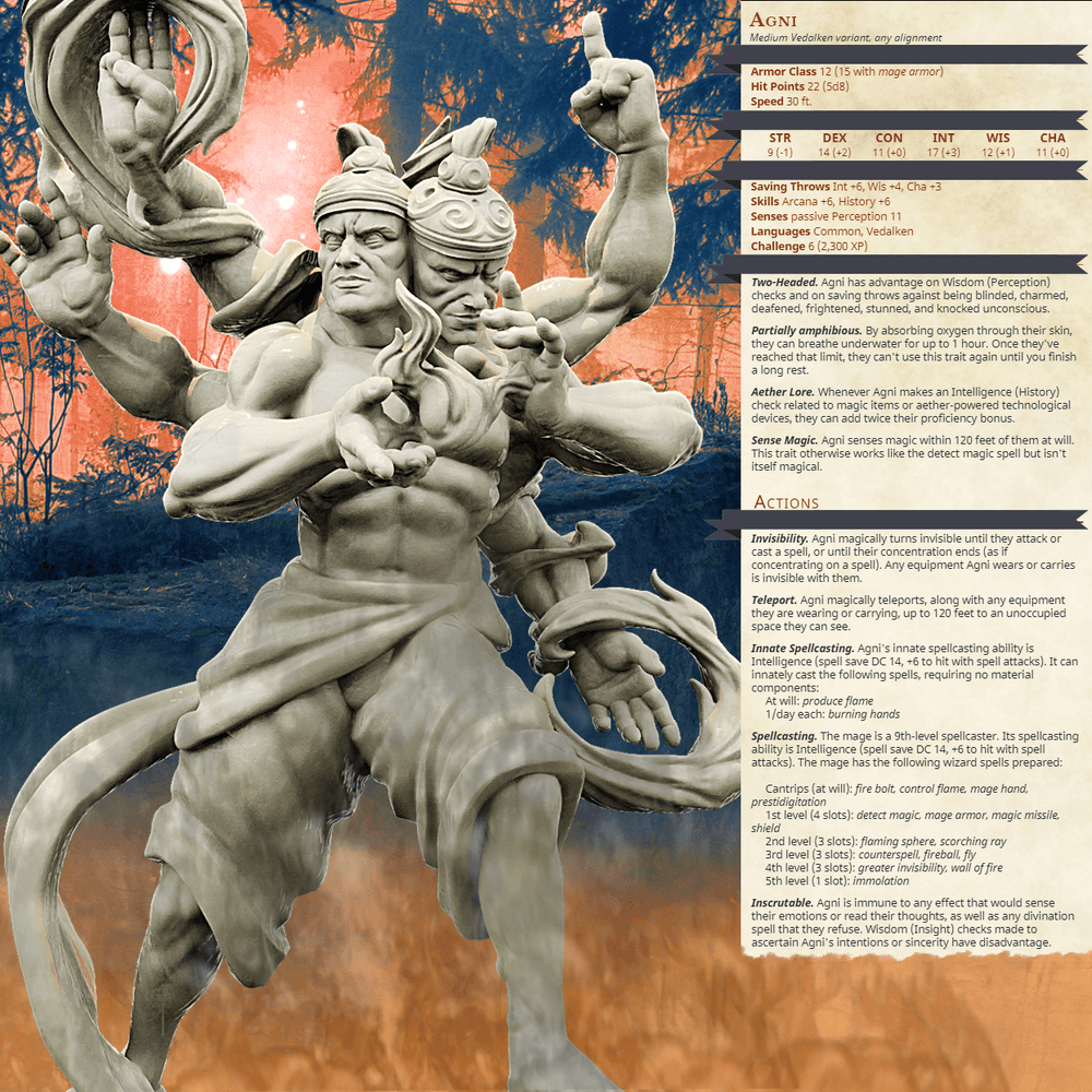 3D Printed Bestiary Vol. 4 Nafarrate - Agni Vedalken 32mm Ragnarok D&D (Online Only)