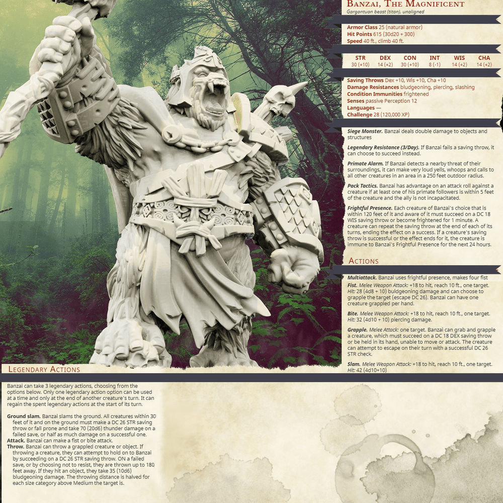 3D Printed Bestiary Vol. 4 Nafarrate - Banzai Gorilla King 32mm Ragnarok D&D (Online Only)