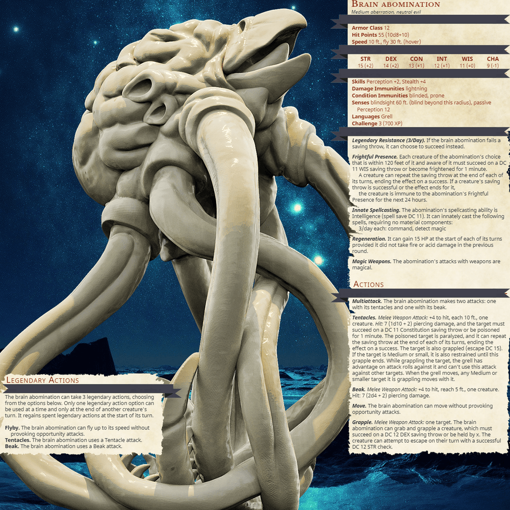 3D Printed Bestiary Vol. 4 Nafarrate - Brain Abomination 32mm Ragnarok D&D (Online Only)