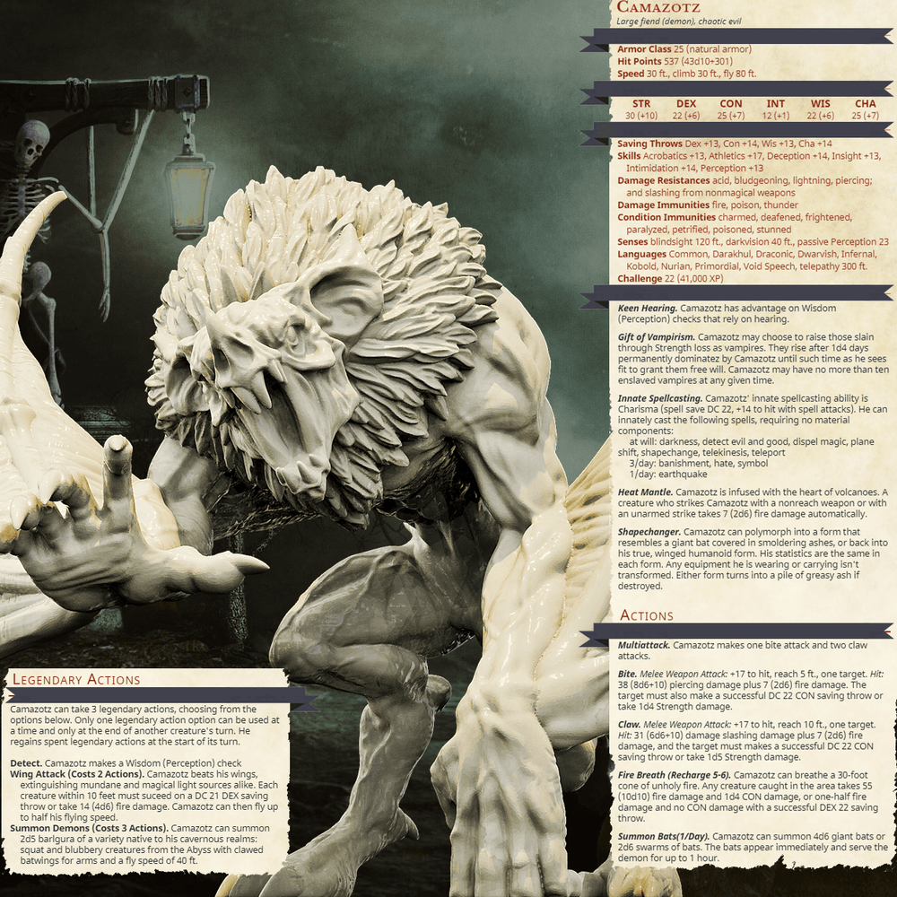 3D Printed Bestiary Vol. 4 Nafarrate - Camazotz Demon Fiend 32mm Ragnarok D&D (Online Only)