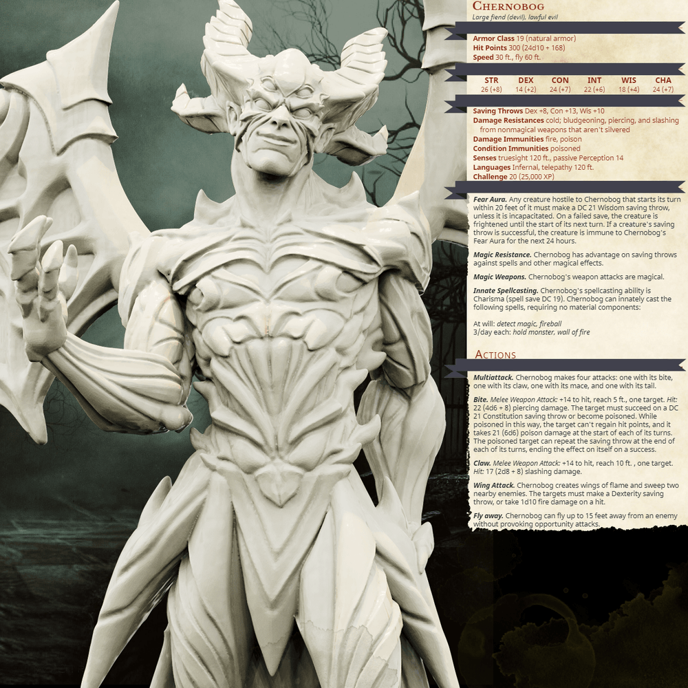 3D Printed Bestiary Vol. 4 Nafarrate - Chernobog Demon Fiend 32mm Ragnarok D&D (Online Only)