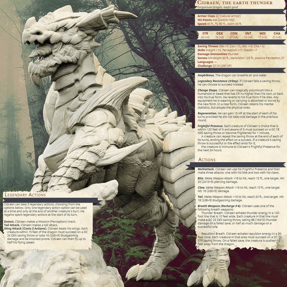 3D Printed Bestiary Vol. 4 Nafarrate - Cidraen Thunder Dragon 32mm Ragnarok D&D (Online Only)