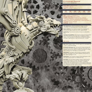 3D Printed Bestiary Vol. 4 Nafarrate - Clockwork Dragon 32mm Ragnarok D&D (Online Only)