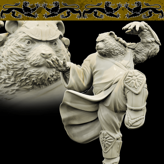 3D Printed Bestiary Vol. 4 Nafarrate - Cu Chulan Bear Monk 32mm Ragnarok D&D (Online Only)