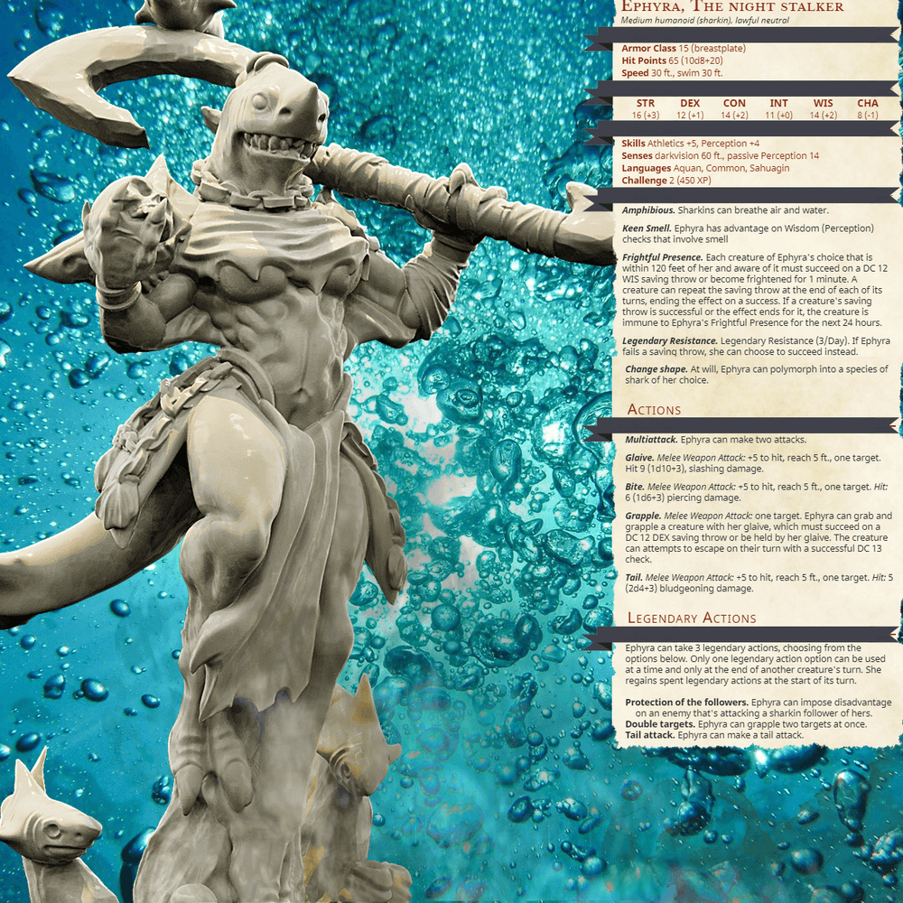 3D Printed Bestiary Vol. 4 Nafarrate - Ephyra Lady Shark 32mm Ragnarok D&D (Online Only)