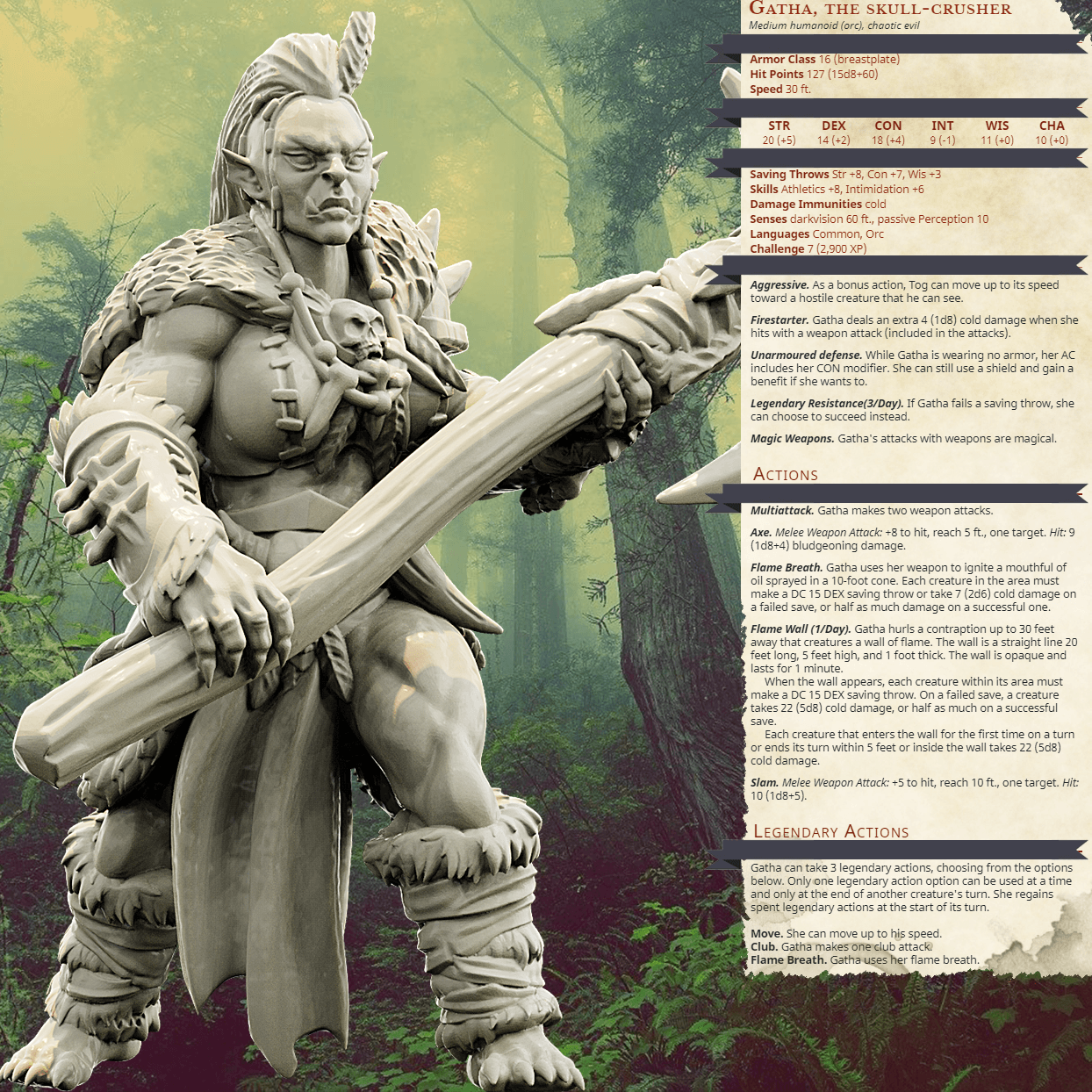 3D Printed Bestiary Vol. 4 Nafarrate - Gatha Female Orc 32mm Ragnarok D&D (Online Only)