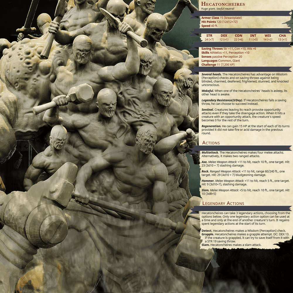 3D Printed Bestiary Vol. 4 Nafarrate - Hecatoncheires Giant 32mm Ragnarok D&D (Online Only)