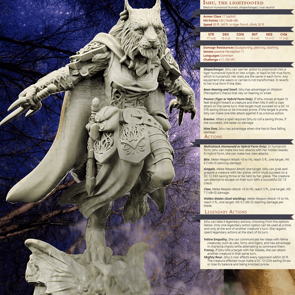 3D Printed Bestiary Vol. 4 Nafarrate - Ishu Tigress 32mm Ragnarok D&D (Online Only)