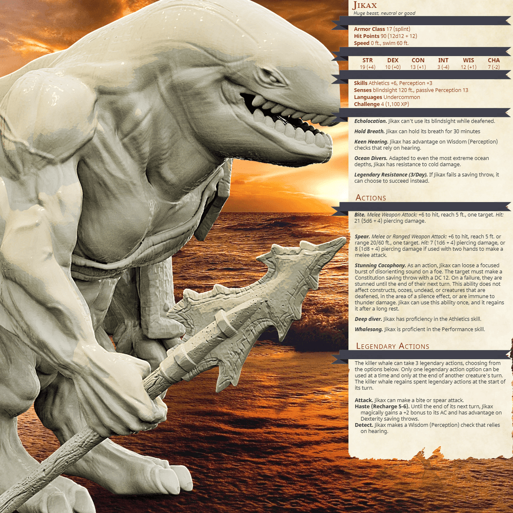 3D Printed Bestiary Vol. 4 Nafarrate - Jikax Killer Whale 32mm Ragnarok D&D (Online Only)