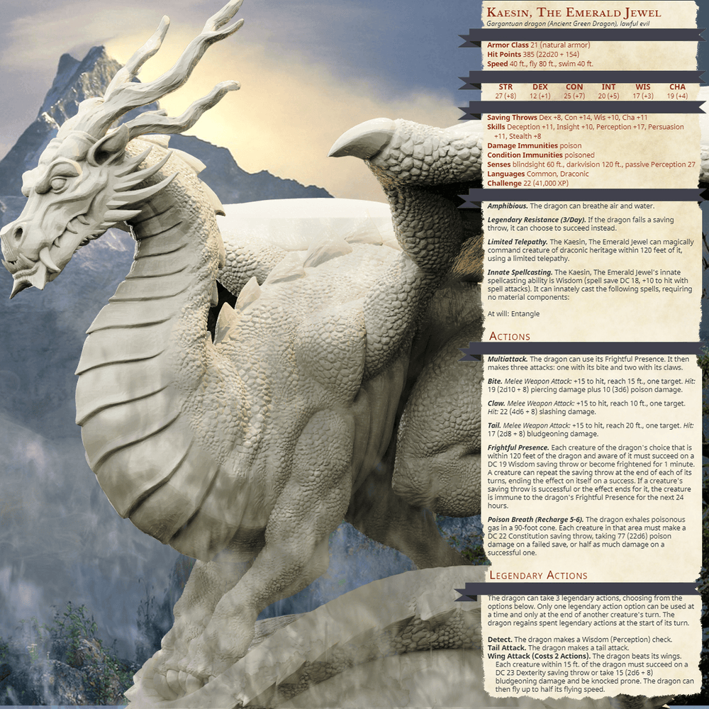 3D Printed Bestiary Vol. 4 Nafarrate - Kaesin Green Dragon 32mm Ragnarok D&D (Online Only)