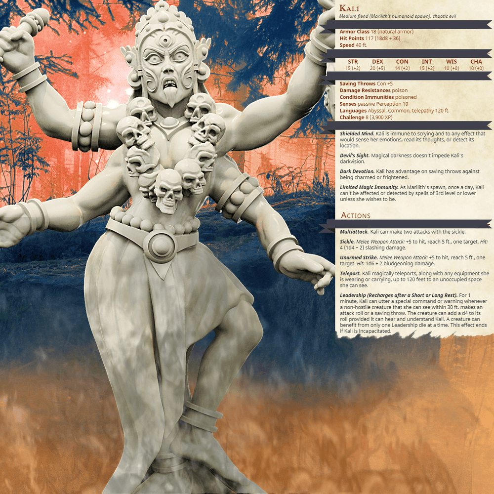 3D Printed Bestiary Vol. 4 Nafarrate - Kali Goddess 32mm Ragnarok D&D (Online Only)