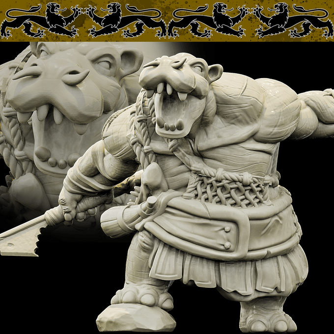 3D Printed Bestiary Vol. 4 Nafarrate - Kiboko Hippo Man 32mm Ragnarok D&D (Online Only)
