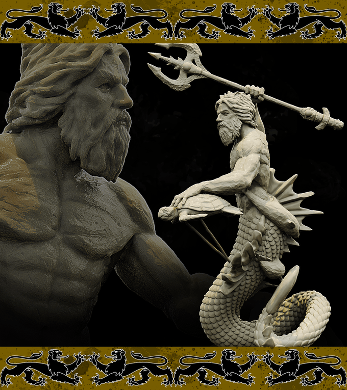 3D Printed Bestiary Vol. 4 Nafarrate - Neptune Merman 32mm Ragnarok D&D (Online Only)